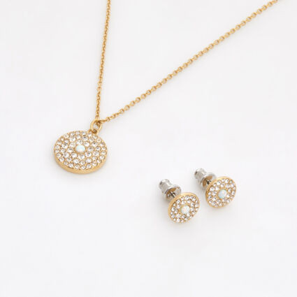 Gold Tone Pendant Necklace & Earrings | TK Maxx