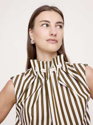 COTTON POPLIN CINCH-NECK TOP | Banana Republic (US)