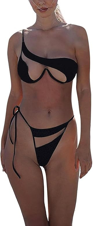 Women Wrap Bikini Set Push Up High Waist Two Piece Swimsuits Tankini with Bottom Printed Cutout H... | Amazon (US)