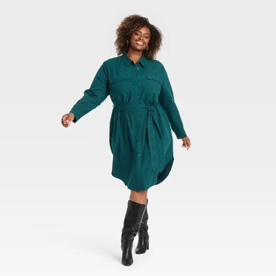 Women's Long Sleeve Midi Shirtdress - Ava & Viv™ | Target