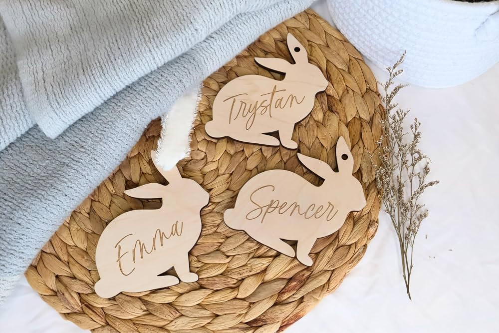 Personalized Easter Bunny Rabbit Basket Tag, Engraved Bunny-Shaped Wooden Placecard Name Tag For ... | Amazon (US)