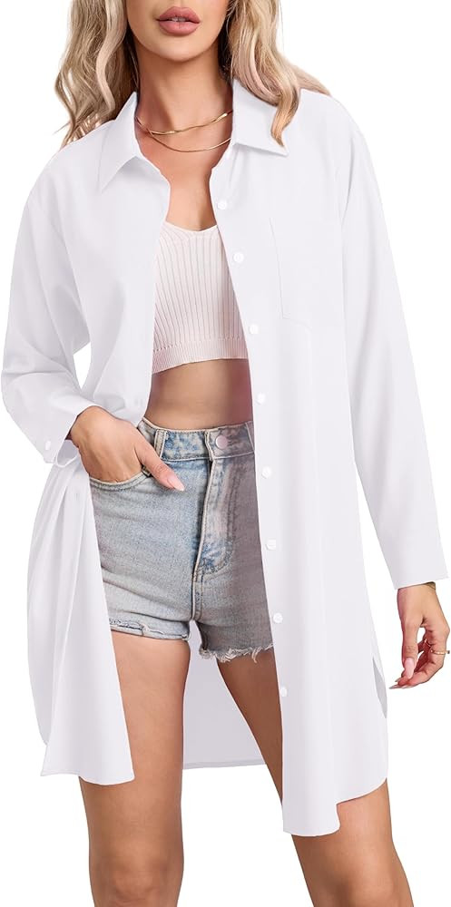 ENMAIN Shirt Dresses for Women Oversized Button Down Dress Long Sleeve Button Up Shirts with Pock... | Amazon (US)