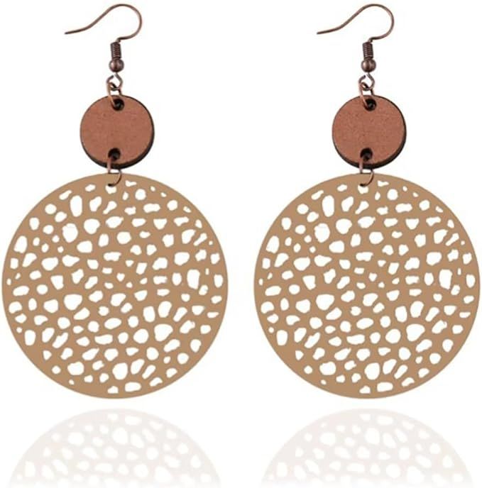 twinkle eye Vintage Geometric Round Earrings Wooden Leather Earrings Ethnic Style Western Earring... | Amazon (US)