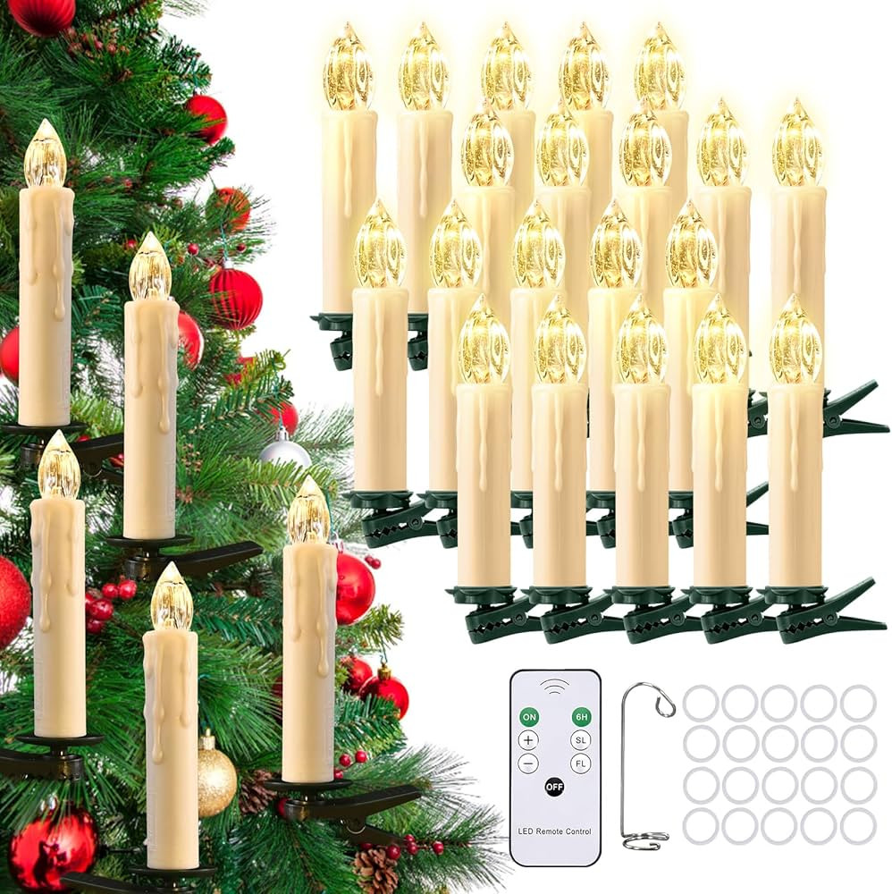 JOSU Flameless Candles Christmas Decor, 20pcs Waterproof Battery Operated Christmas Tree LED Tape... | Amazon (US)