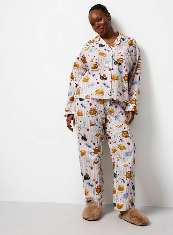 Mini Me Women's Striped Pancake Print Poplin Traditional Pyjamas 12 | Tu Clothing