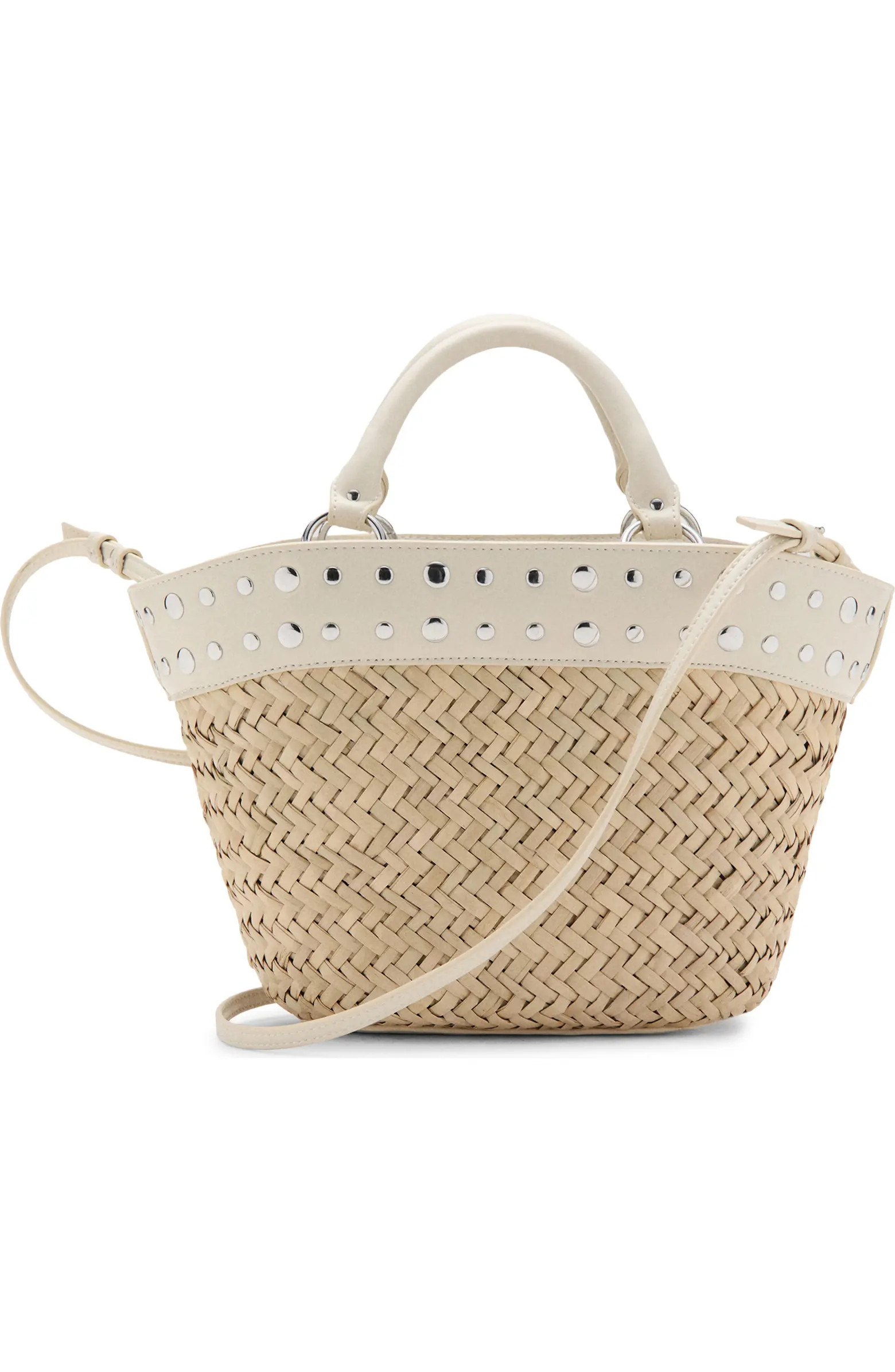 MANGO Studded Raffia Bucket Bag | Nordstrom | Nordstrom