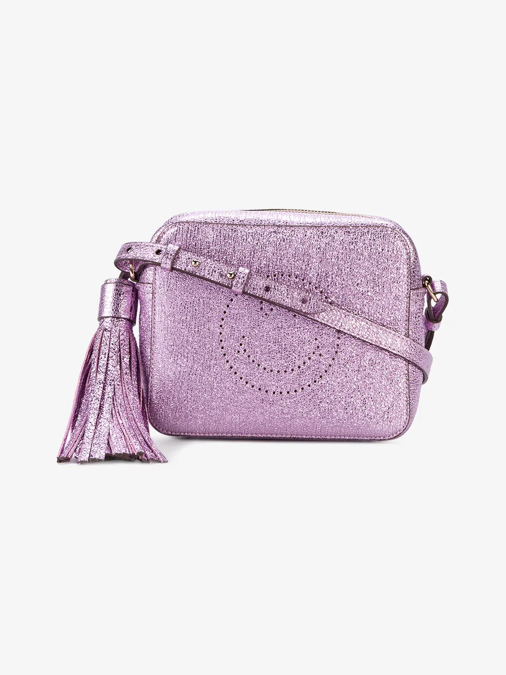 Anya Hindmarch Metallic Purple Leather Smiley Cross body Bag | Browns Fashion
