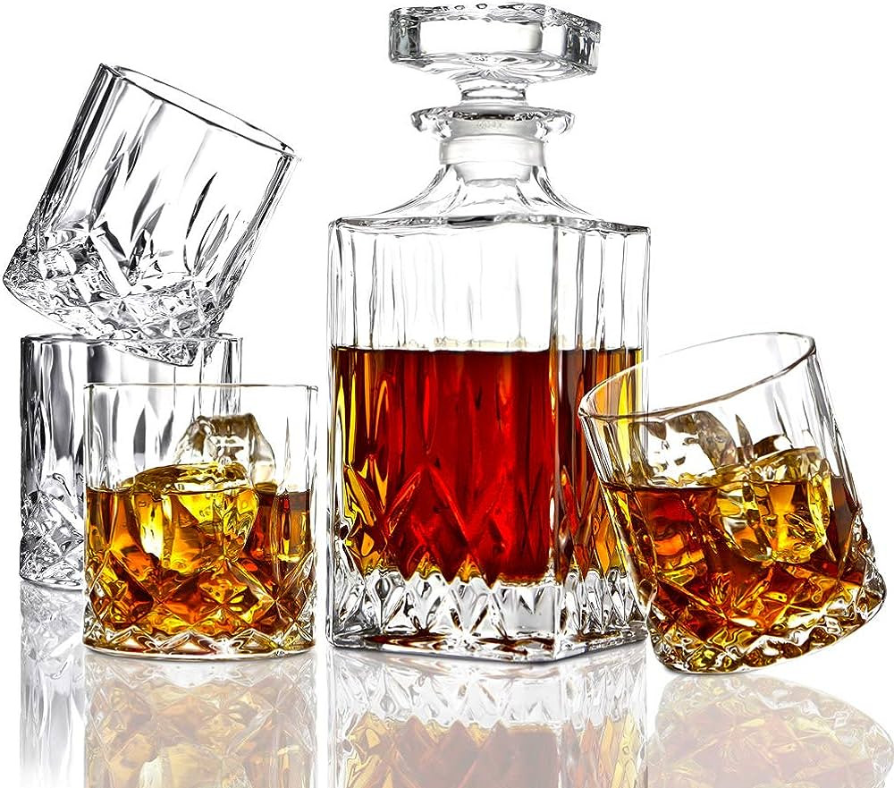 ELIDOMC 5PC Italian Crafted Glass Whiskey Decanter & Whiskey Glasses Set, Crystal Decanter Set Wi... | Amazon (US)