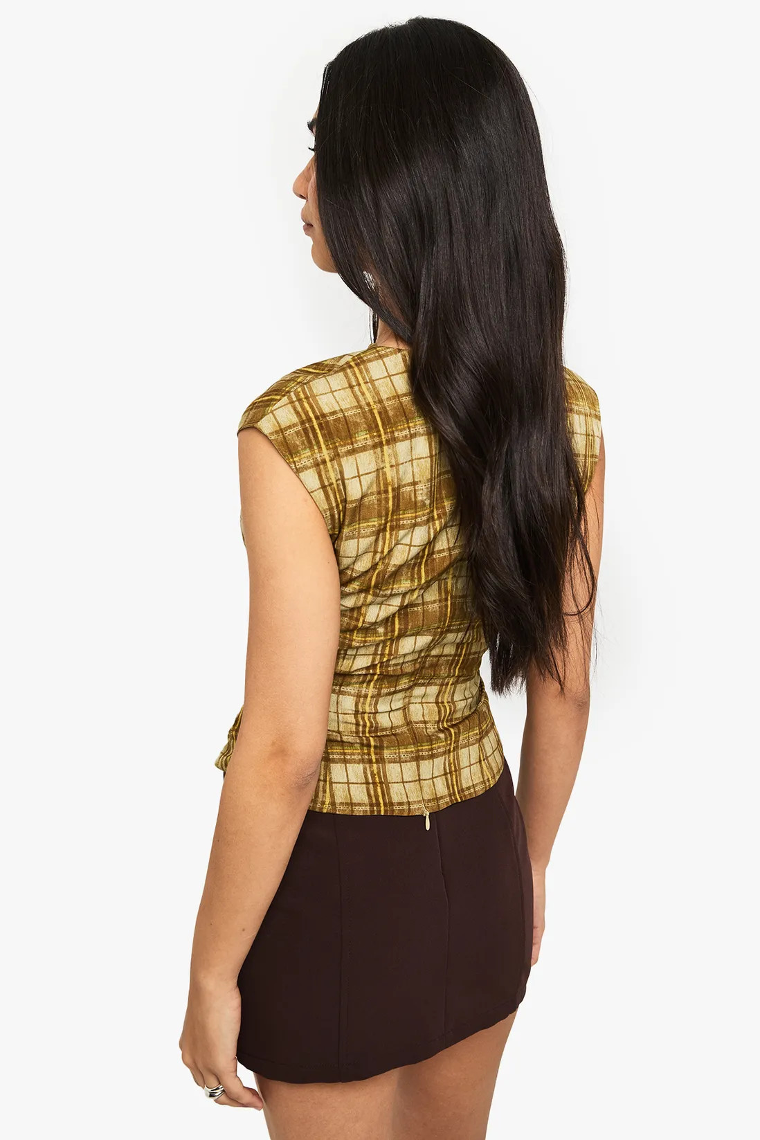 Check Print Draped Top | Boohoo.com (UK & IE)