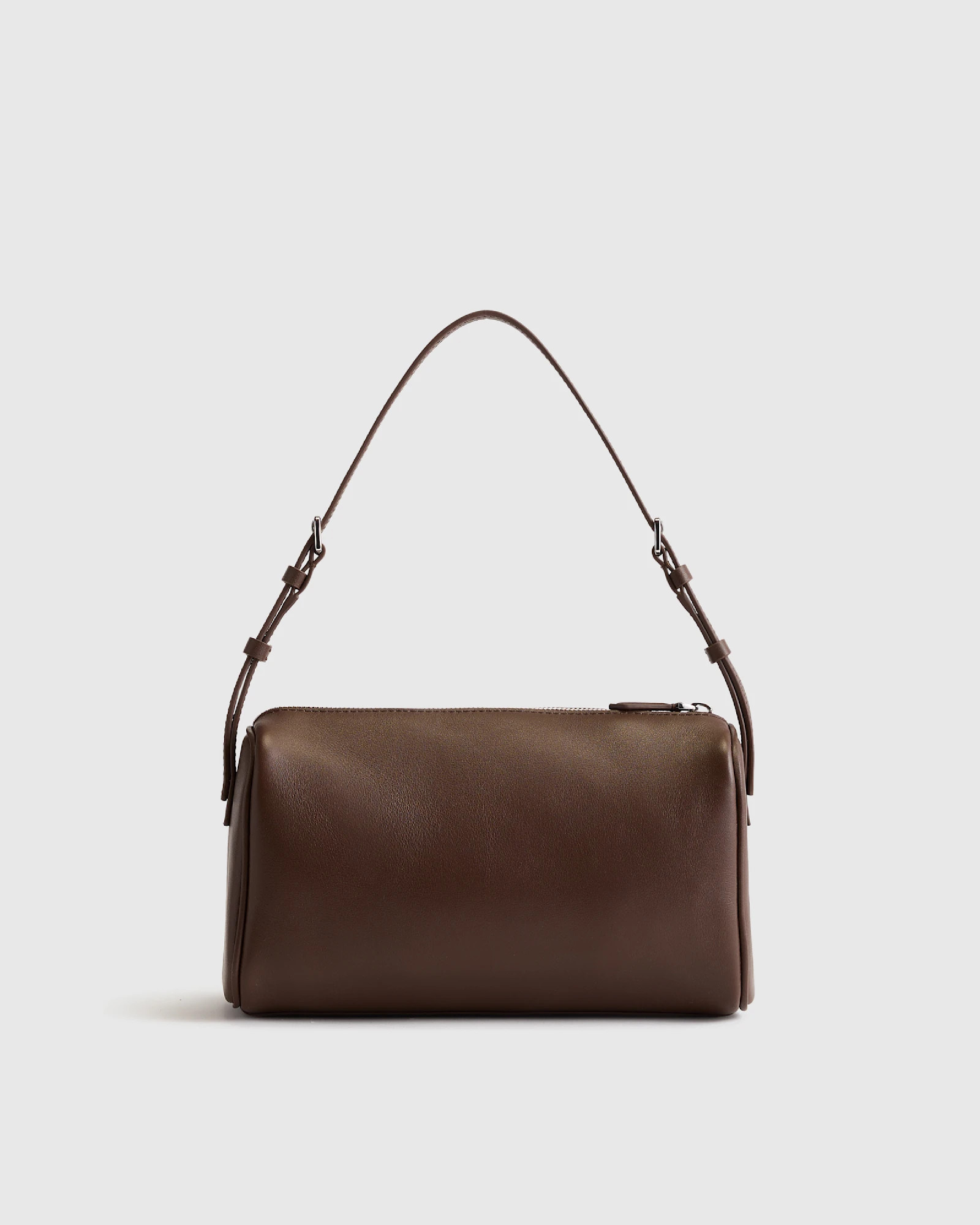 Italian Leather Mini Barrel Shoulder Bag in Dark Brown | Quince