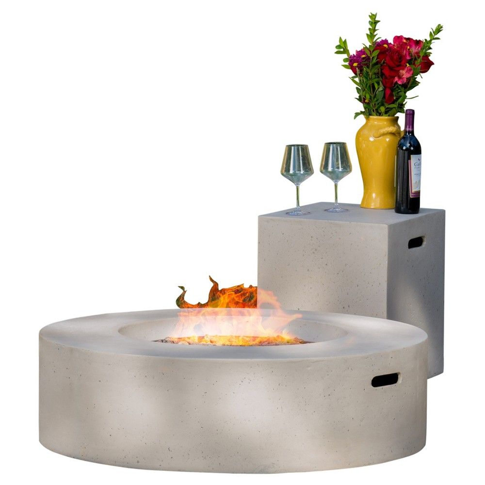 Aidan 39.25 "" Magnesium Oxide Gas Fire Pit Table With Tank Holder Circular - Light Gray - Christopher Knight Home | Target