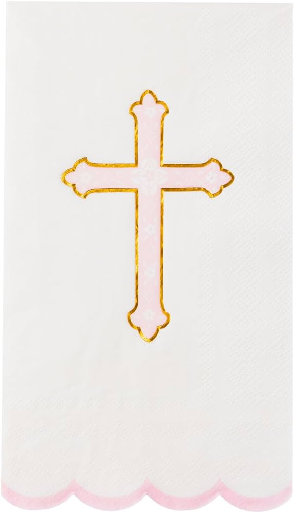 Bonjour Fête Petal Pink Cross Guest Towels | 3-Ply Paper Hand Towels for Baptism & Baby Shower D... | Amazon (US)