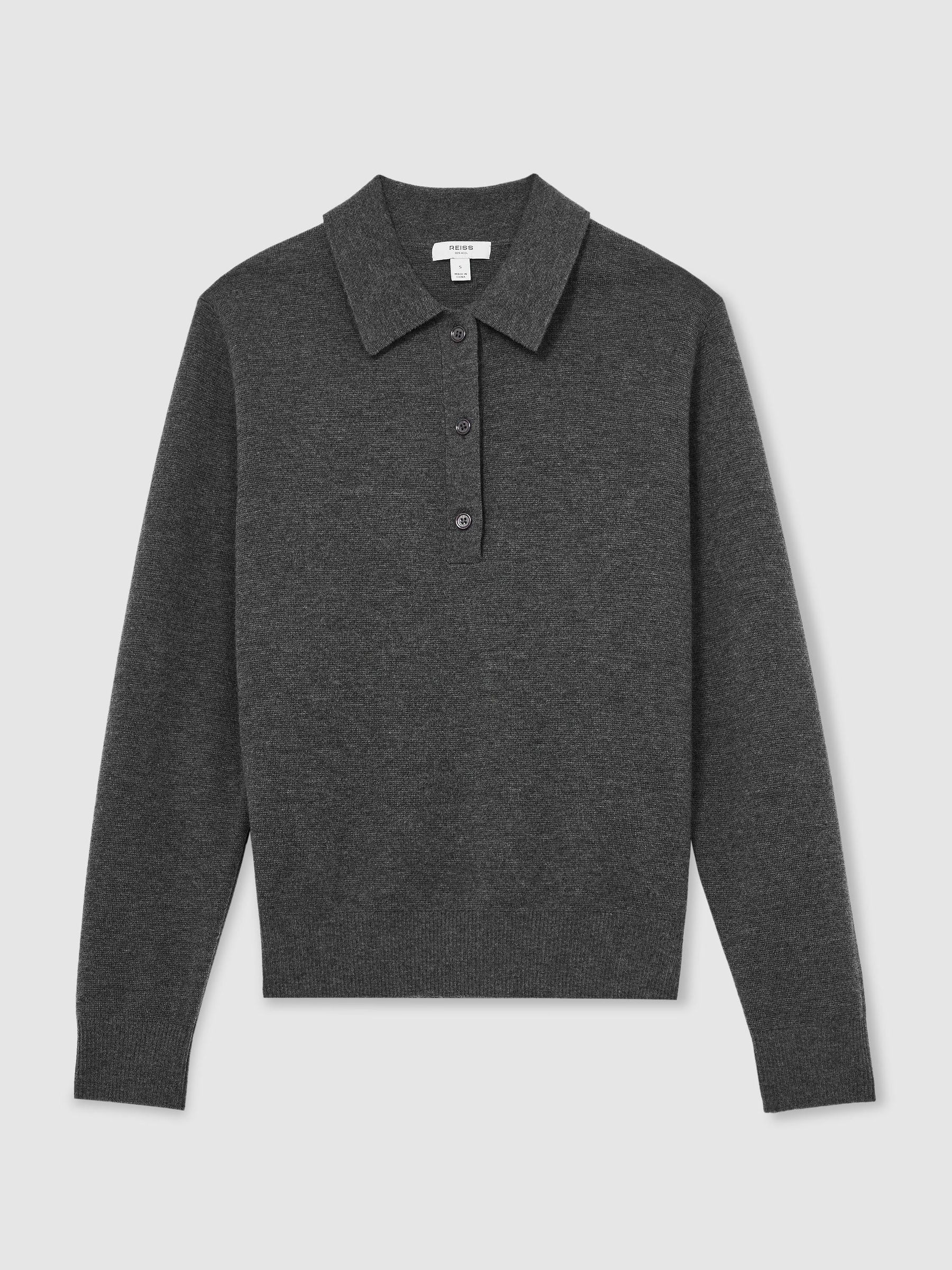 Reiss Merino Wool Knitted Polo Jumper in Grey Marl | REISS | Reiss DE