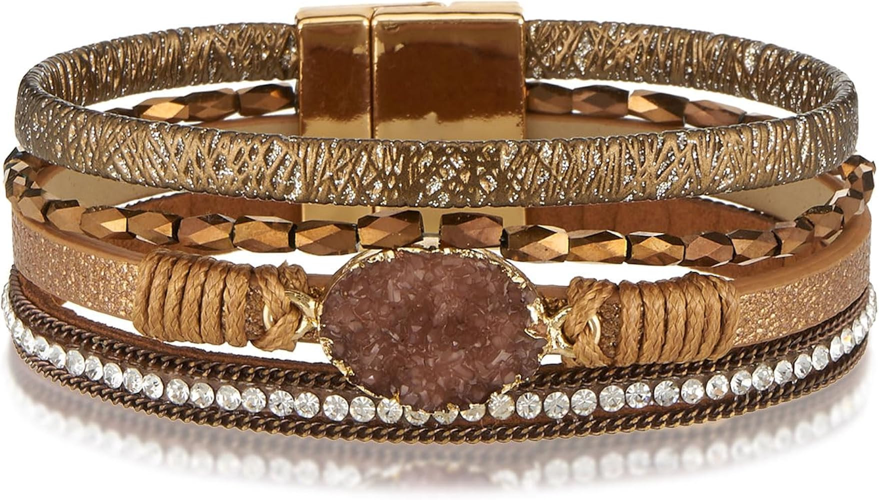 QIUTIMIY Leather Bracelets for Women Trendy Boho Cuff Bracelet Layered Bangle with Clasp Hand Wri... | Amazon (US)
