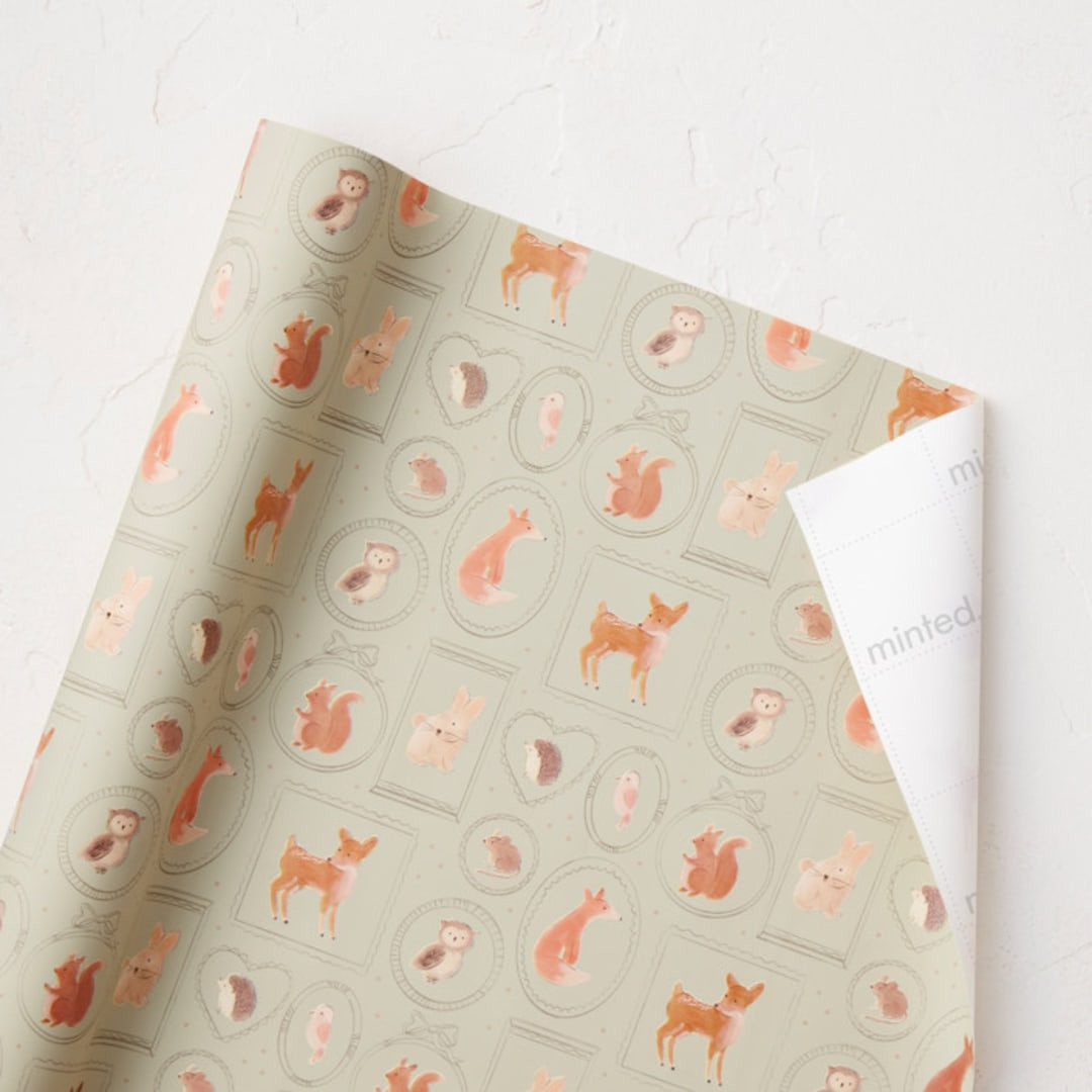 "Woodland animal frame" - Customizable Wrapping Paper in Brown or Beige by Creo Study. | Minted