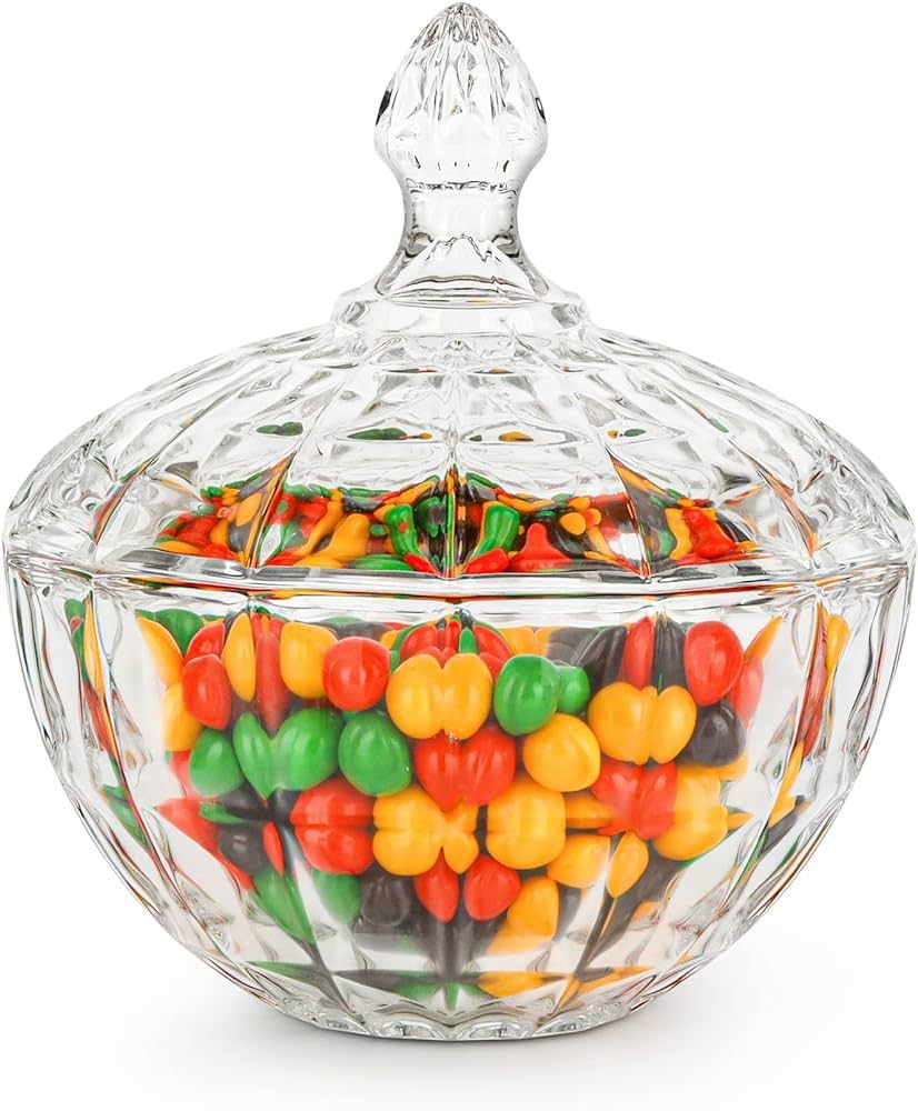 ComSaf Large Christmas Glass Candy Dish with Lid (6 1/2 inch), Clear Covered Candy Bowl, Crystal ... | Amazon (US)