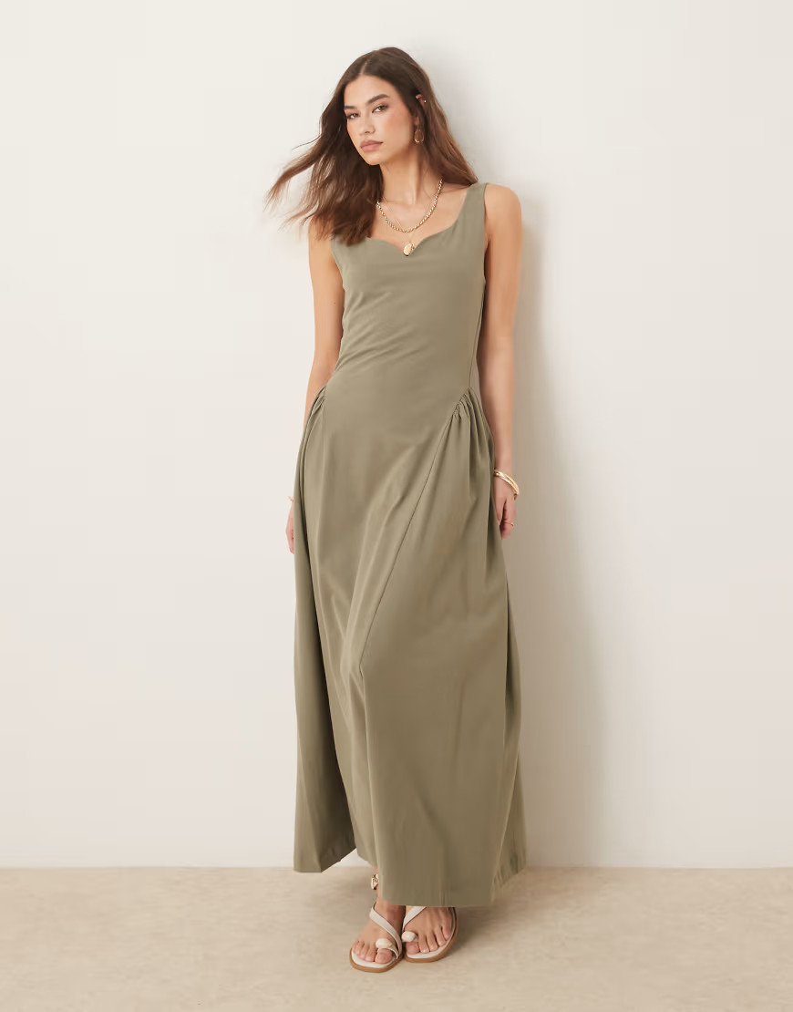 ASOS DESIGN summer maxi dress with full skirt in sage-Blue | ASOS (Global)