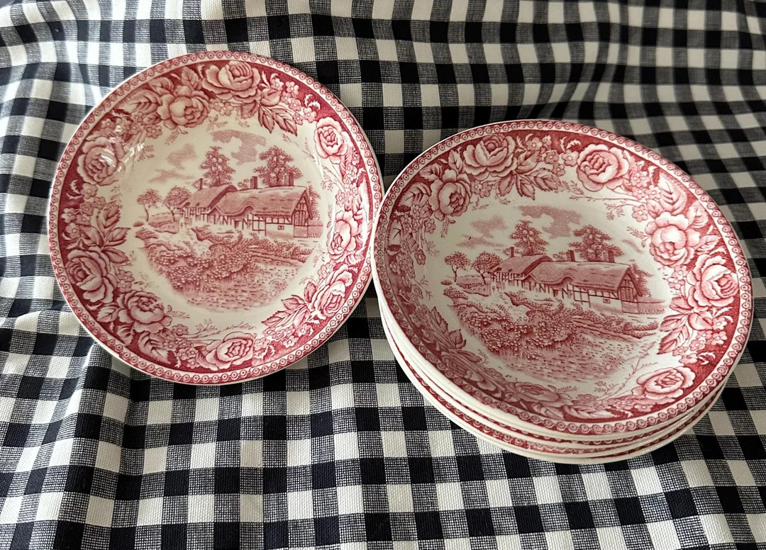 Vintage Set of 6 Stratford Red Transferware, Scenes From Shakespeare, Berry Bowls by British Anch... | Etsy (US)