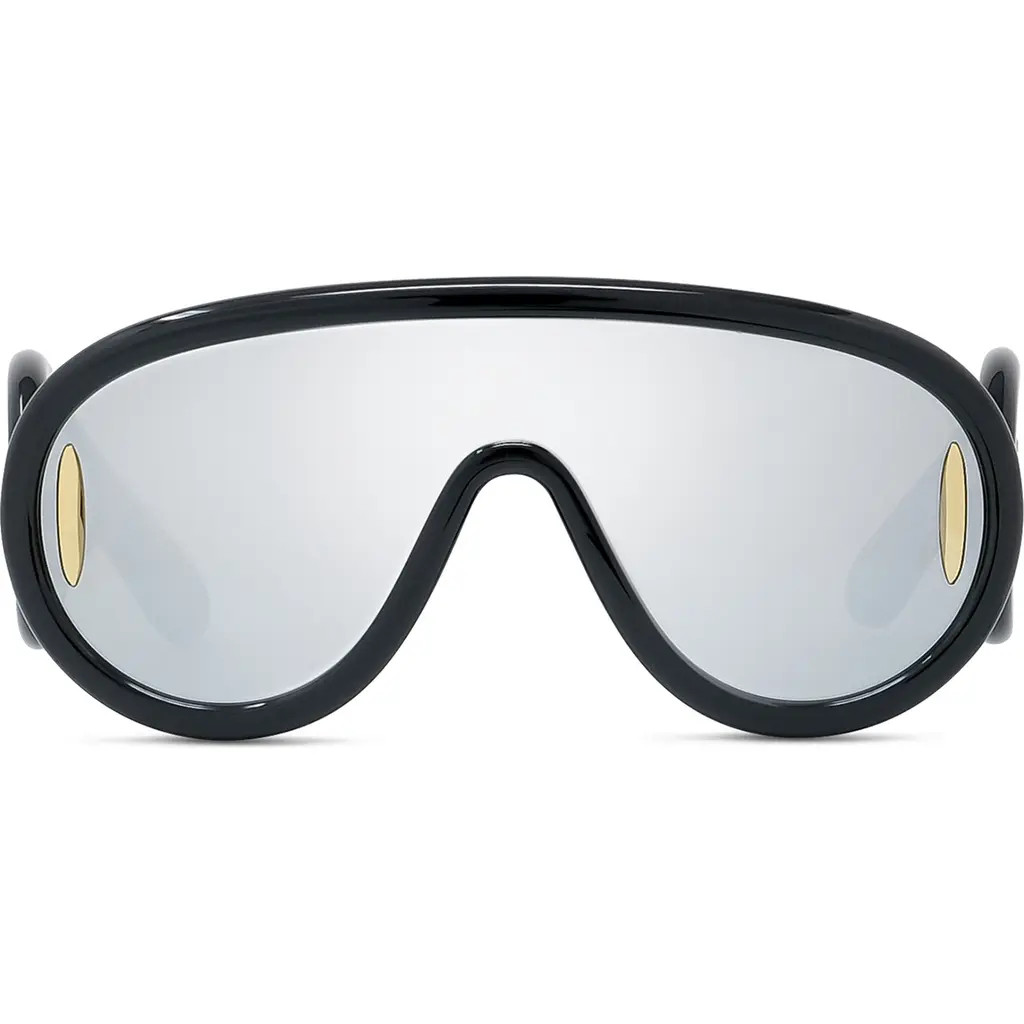 Loewe x Paula's Ibiza 56mm Mask Sunglasses in Shiny Black /Smoke Mirror at Nordstrom | Nordstrom