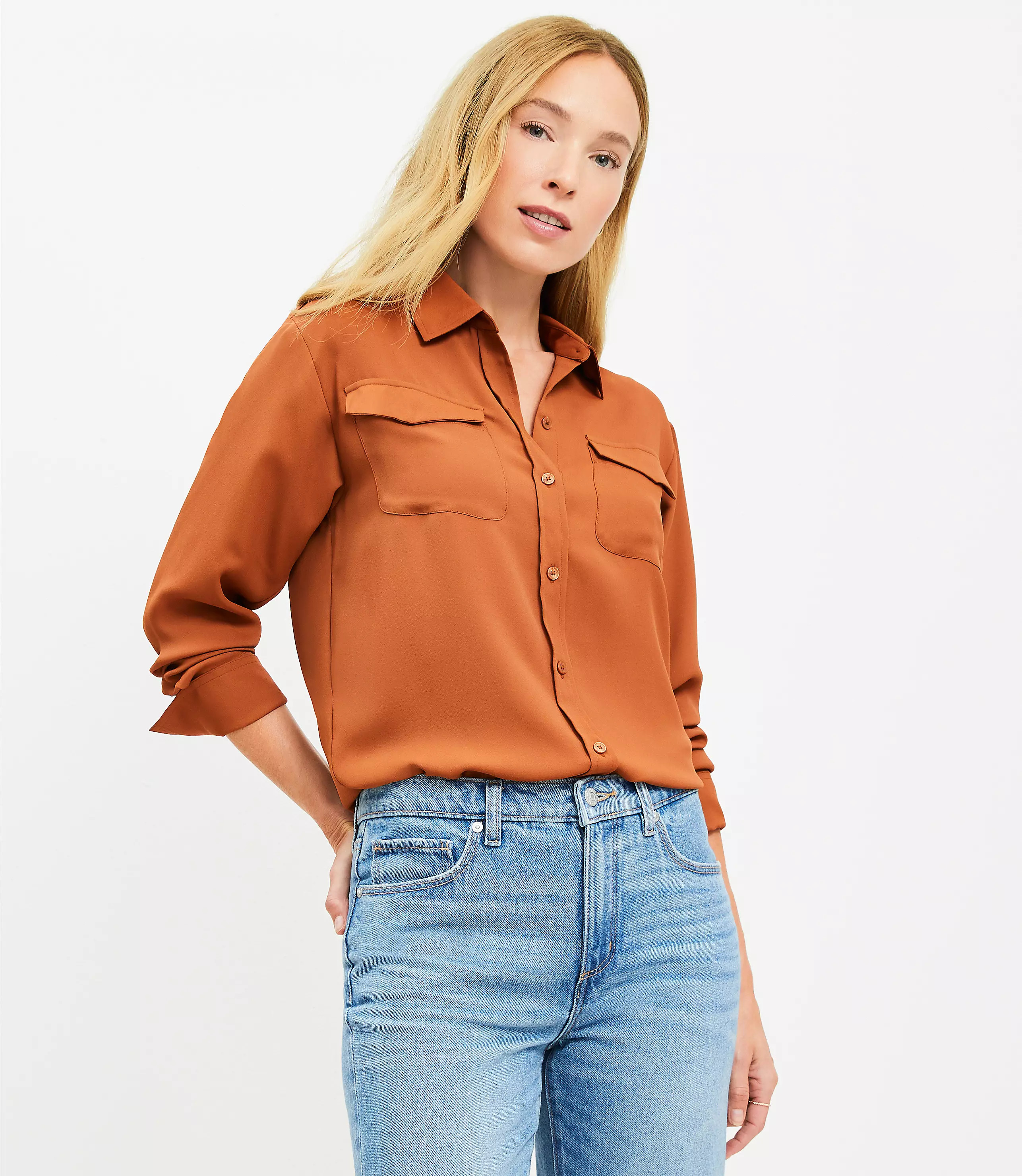 Petite Wide Cuffed Utility Shirt | LOFT