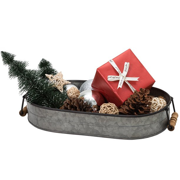 Serving Tray with Handles,Oval Rustic Galvanized Metal U200334 - Walmart.com | Walmart (US)