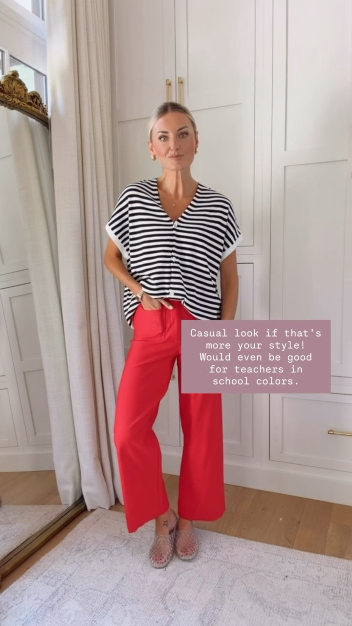 This is a more casual game day look, and this is perfect for when it gets a little cooler! Wearing S/26!

Loverly Grey, game day outfit inspo, Amazon, red pants, striped sweater, Georgia game day

#LTKSeasonal