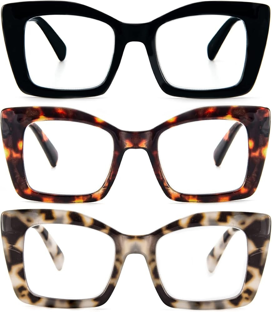 REAVEE Oversized Square Reading Glasses for Women, Blue Light Blocking Large Frame Computer Reade... | Amazon (US)