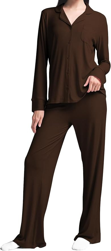 Womens Pajama Sets 2 Piece Button Down Long Sleeve Soft Knitted Sleepwear Pjs Lounge Sets Nightwe... | Amazon (US)