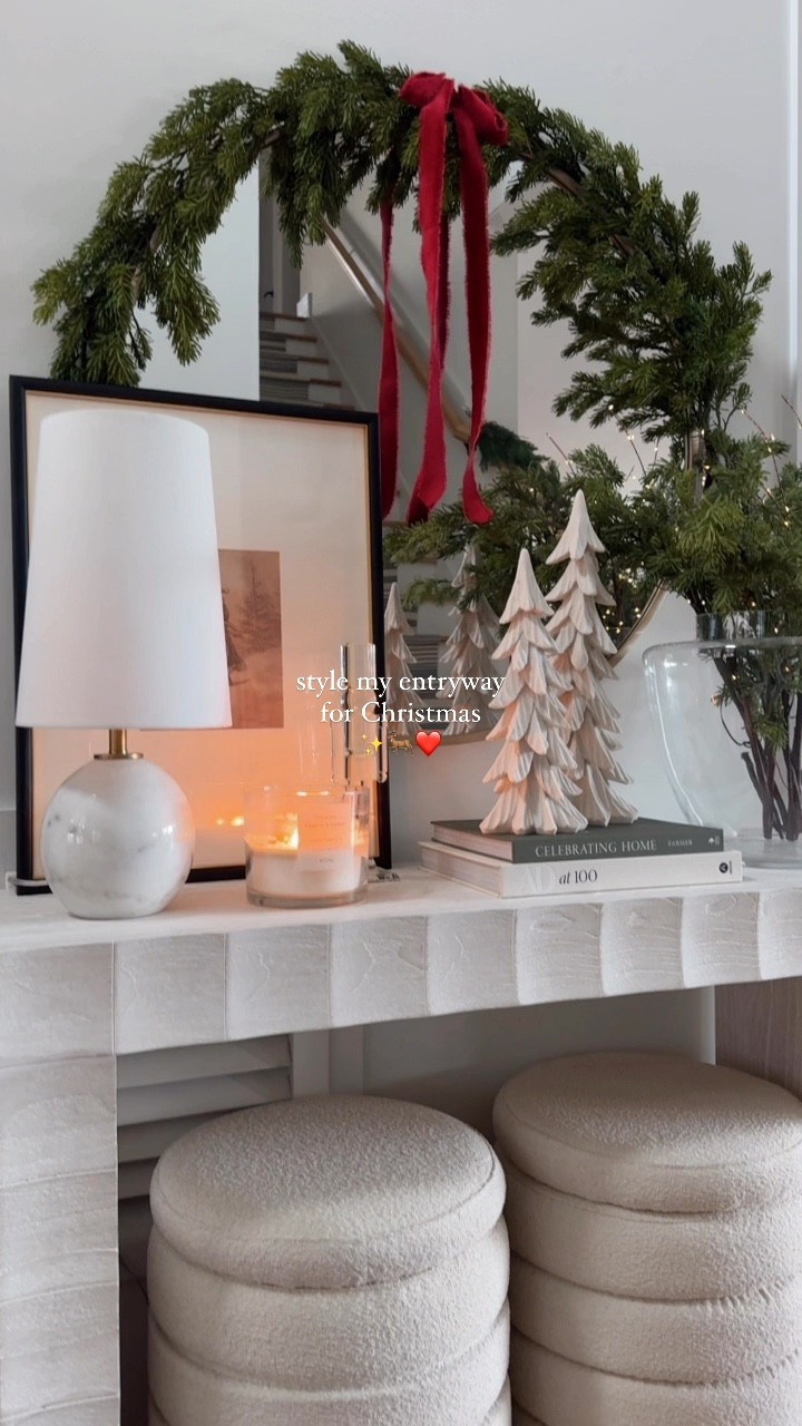 the entryway is always my favorite to style for the holidays ❤️ | it’s giving nostalgic, cozy vibes with a touch of vintage with the Santa print 🎅🏼

-flocked trees are from @hobbylobby 🌲
#christmas #amazonfinds #amazonhome #christmasdecor #tistheseason #christmasdecorations #entryway #garland #entrywaytable #afloral #twinklelights 

#LTKHoliday #LTKHome #LTKSeasonal