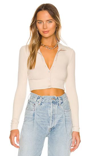 Cropped Button Down Turtleneck in Limestone | Revolve Clothing (Global)