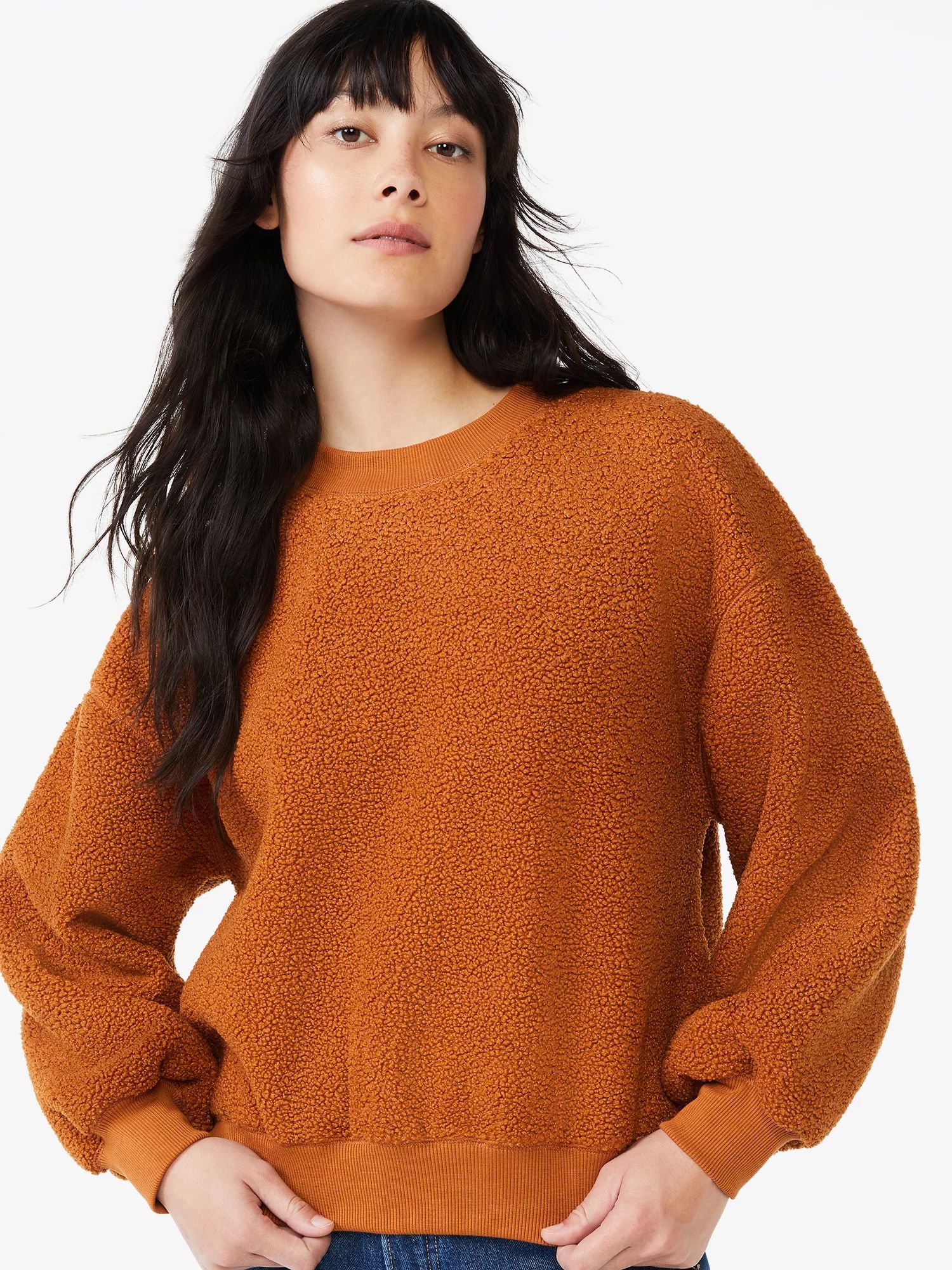 Free Assembly Women's Teddy Fleece Crewneck Sweatshirt - Walmart.com | Walmart (US)