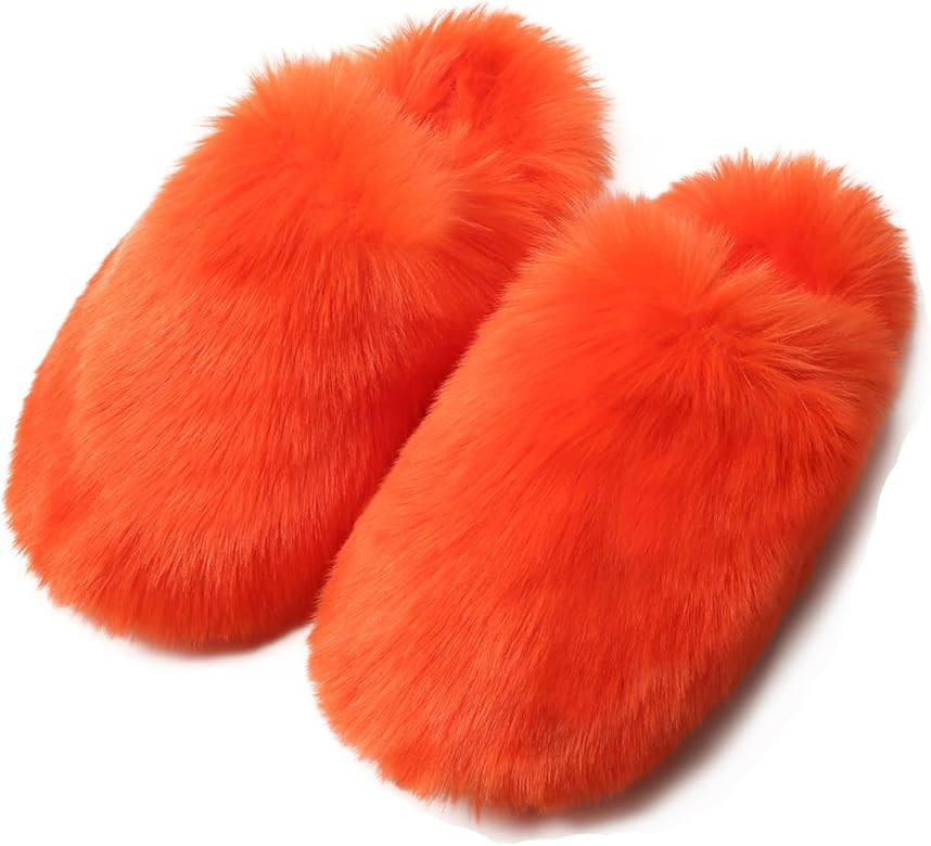YESBOR Women's Faux Fur Fluffy Fuzzy Slippers Closed Toe Warm Winter House Slides Shoes | Amazon (US)