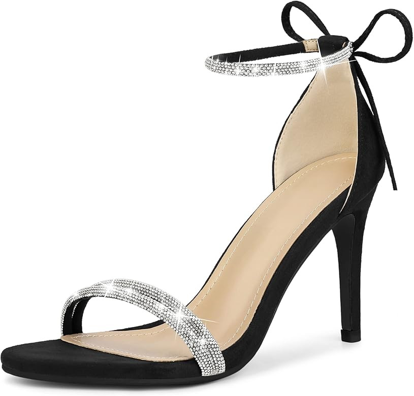 Perphy Rhinestone Ankle Tie Stiletto Heels Sandals for Women | Amazon (US)