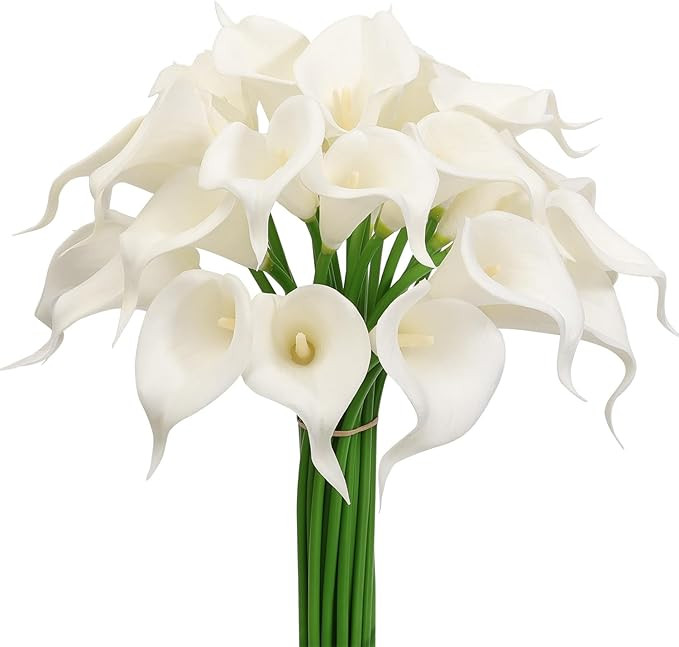 30Pack Real Touch PU Latex Artificial Calla Lily Flowers for Wedding Party and Home Decor-White | Amazon (US)