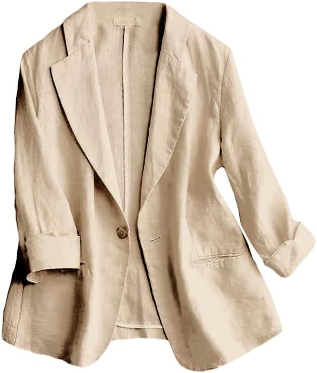 IDEALSANXUN 2024 Linen Blazer Women 3/4 Sleeve Lightweight Spring Summer Blazer Jackets | Amazon (US)