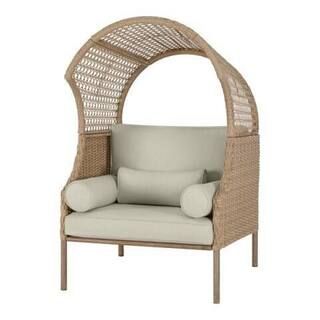Hampton Bay Richmont Blonde Wicker Outdoor Patio Egg Lounge Chair with CushionGuard Biscuit Cushi... | The Home Depot