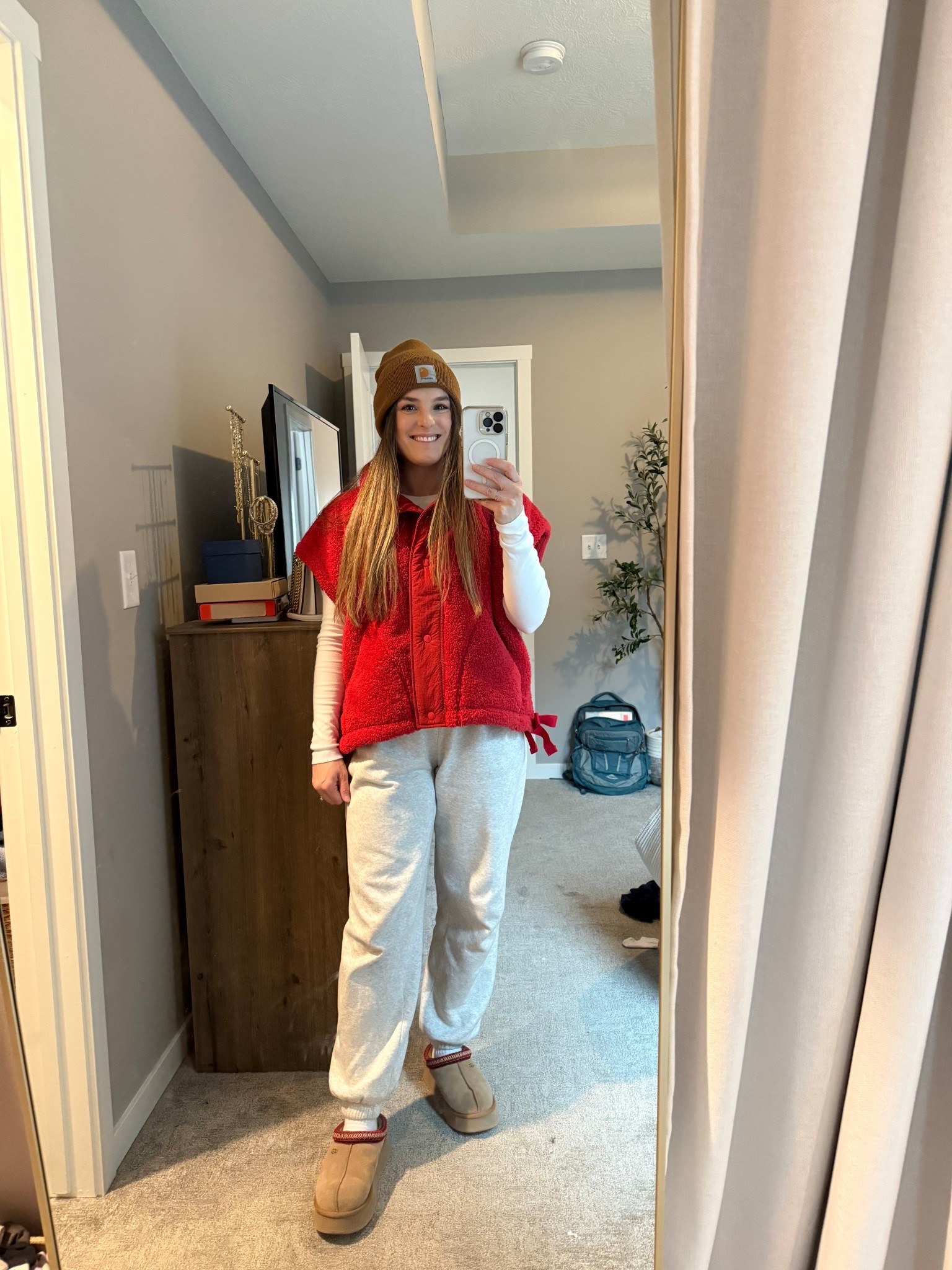 Comfy outfit, comfy travel outfit, matching set, comfy set, Sherpa vest, free people movement, Abercrombie sweatpants, Ugg tazz, beanie, hat, Carhartt 

#LTKGiftGuide #LTKHoliday #LTKootd