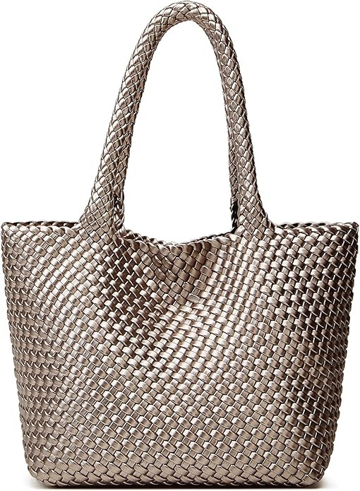 BOYATU Woven Tote Bag for Women: Vegan Leather Purse with 1 Zipper Clutch - Handwoven Tote for Tr... | Amazon (US)