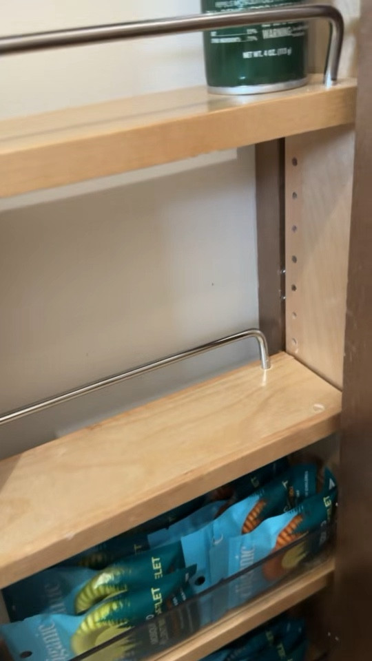 I finally figured out what to put in the skinny shelves! 🙌🏼 I used double sided tape to stick bins on the shelves to store small items like bug repellent and sunscreen 🤯 

Storage Hacks | Organization | Spice Rack | Laundry Room 

Come Stay Awhile, Amanda Vernaci