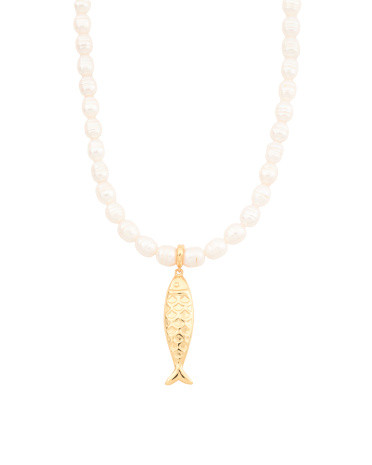 Made In Italy 18kt Gold Plated Sterling Silver Pearl Sardine Necklace | TJ Maxx