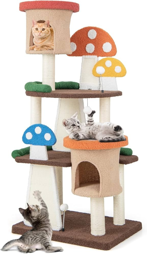 Tangkula Mushroom Cat Tree, Multi-Level Cute Cat Tower with Full-Wrapped Sisal Posts, Scratching ... | Amazon (US)