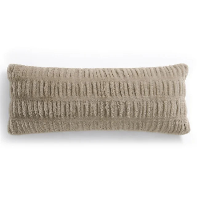 My Texas House 14" x 36" Taupe Ruched Faux Fur Oblong Decorative Pillow Cover | Walmart (US)