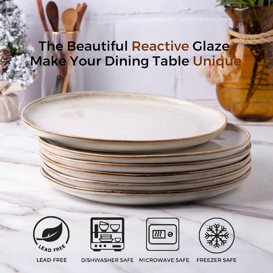 AmorArc Ceramic Dinner Plates Set of 6, 10.5 Inch Handmade Reactive Glaze Stoneware Plates, Rusti... | Amazon (US)