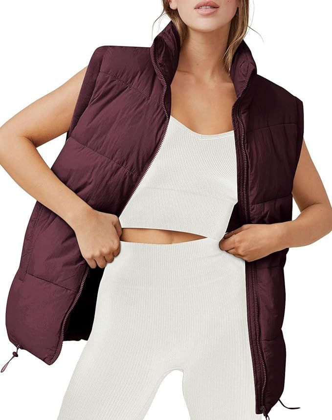 AUTOMET Puffer Vest Women Sleeveless Zip Up Outerwear Warm Puffer Lightweight Down with Pocket Fa... | Amazon (US)