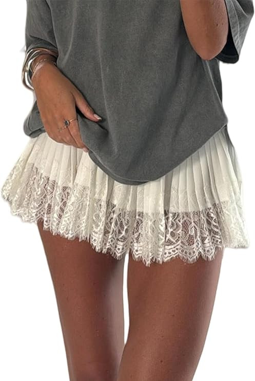 Sunloudy Women Lace Half Slip Skirt Elastic Low Waist Ruffle Pleated Underskirt Layered Flowy Min... | Amazon (US)