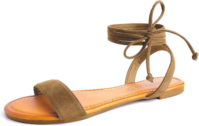 SANDALUP Tie Up Ankle Strap flat sandals for women | Amazon (US)