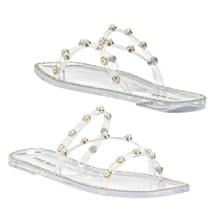 Steve Madden Women s Studded Pearl Embellished Slide-On Flat Sandals | Walmart (US)