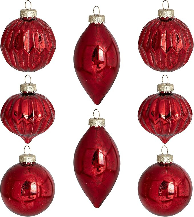 Deloky 8 Pcs Mercury Glass Christmas Ornaments for Tree- Red Christmas Balls Finials Glass Hangin... | Amazon (US)