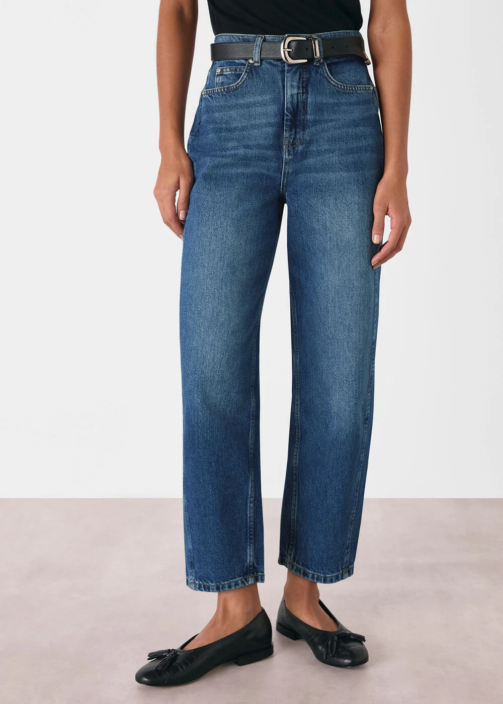 Denim Blue High-Waisted Barrel-Leg Jeans | Whistles | Whistles UK | | Whistles