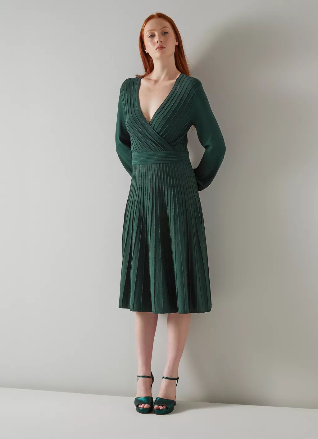 Merida Green Sparkle Rib Knit Wrap Dress | L.K. Bennett (UK)